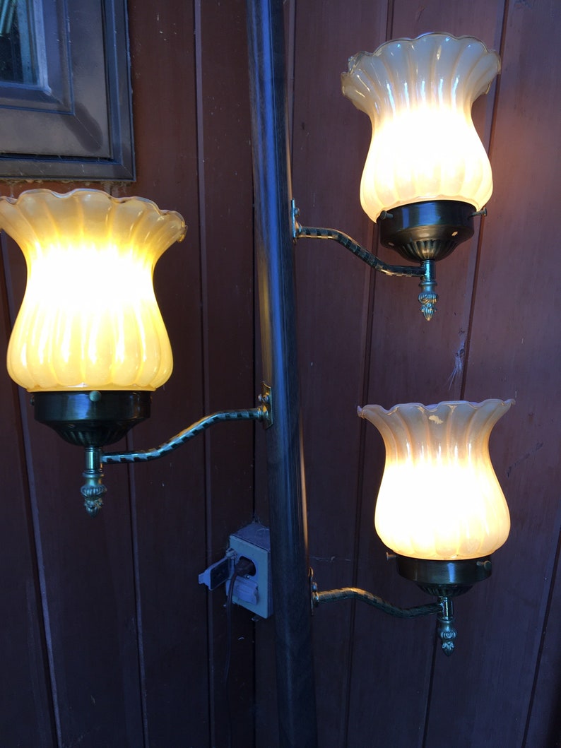 Tension Pole Lamp Glass Tulip Shade Floor Lamp Floor to Etsy