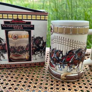 Stein Tankard Drink Beer Stein Mug Lid Clydesdales Hitch Series Budweiser 1996 Collectible Vintage Advertisement NEW+ Box