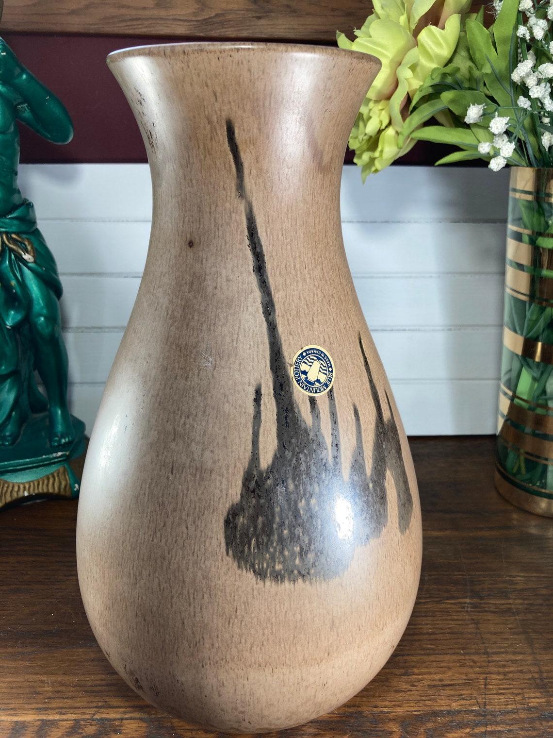 BMP Blue Mountain Pottery Vase Urn Mocha Ceramic Glaze Etsy