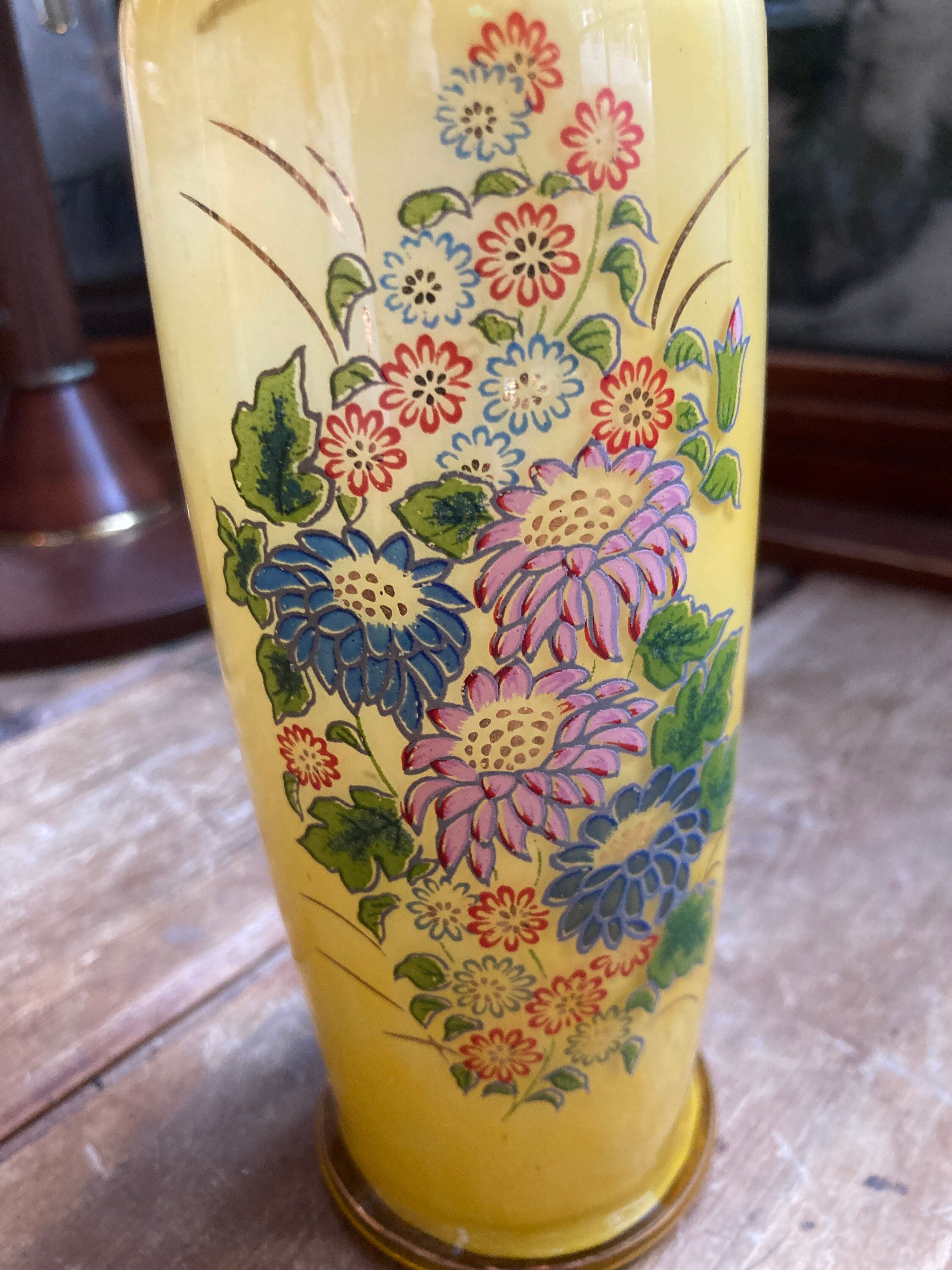 Vase Enesco Yellow Glass Vintage Japanese Floral Art Bud Vase Hand