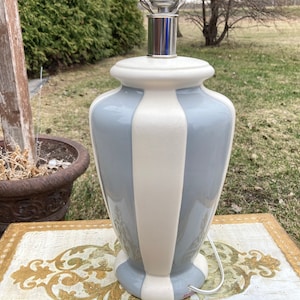 80-90s Table Lamp, Vertical Stripes, Grey White, Ceramic Art Nouveau Modern Artistic Lamp Vintage Accent Lamp Designer lamp