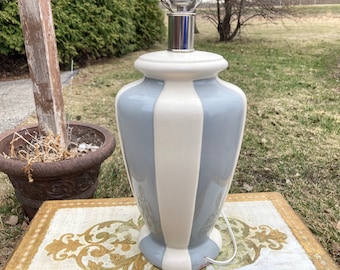 80-90s Table Lamp, Vertical Stripes, Grey White, Ceramic Art Nouveau Modern Artistic Lamp Vintage Accent Lamp Designer lamp