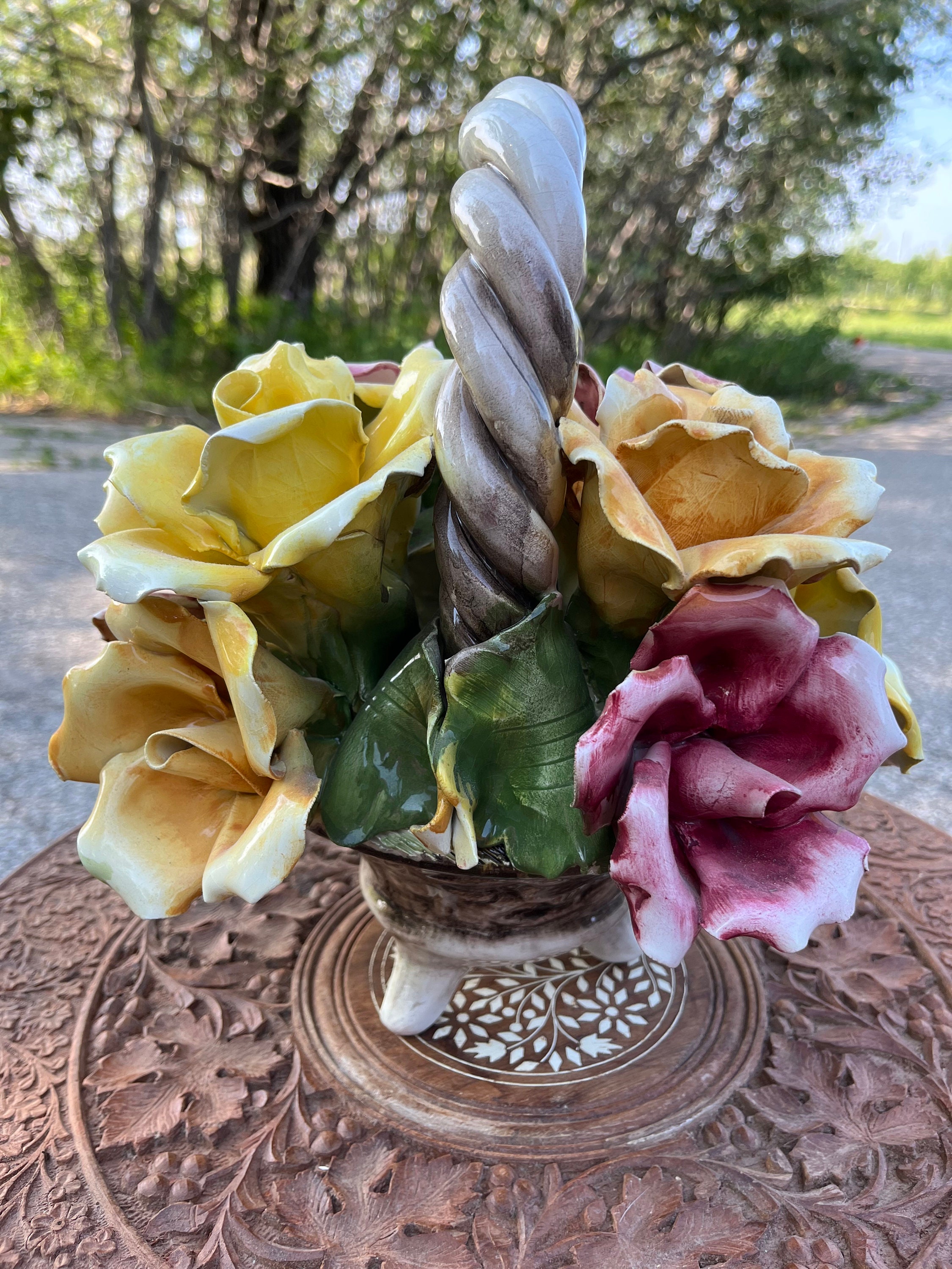 Capodimonte, Italy, Porcelain, Basket of Posies, Rose Flowers