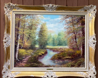 Landscape Scenery Oil Painting Vintage Framed Spring Art MCM Framed Signed F. Siebert Antique