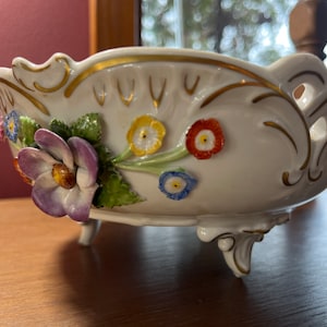 Pierced Capodimonte Bowl Flower Dresden Porcelain Victorian Vintage Footed 1817 Hand Painted