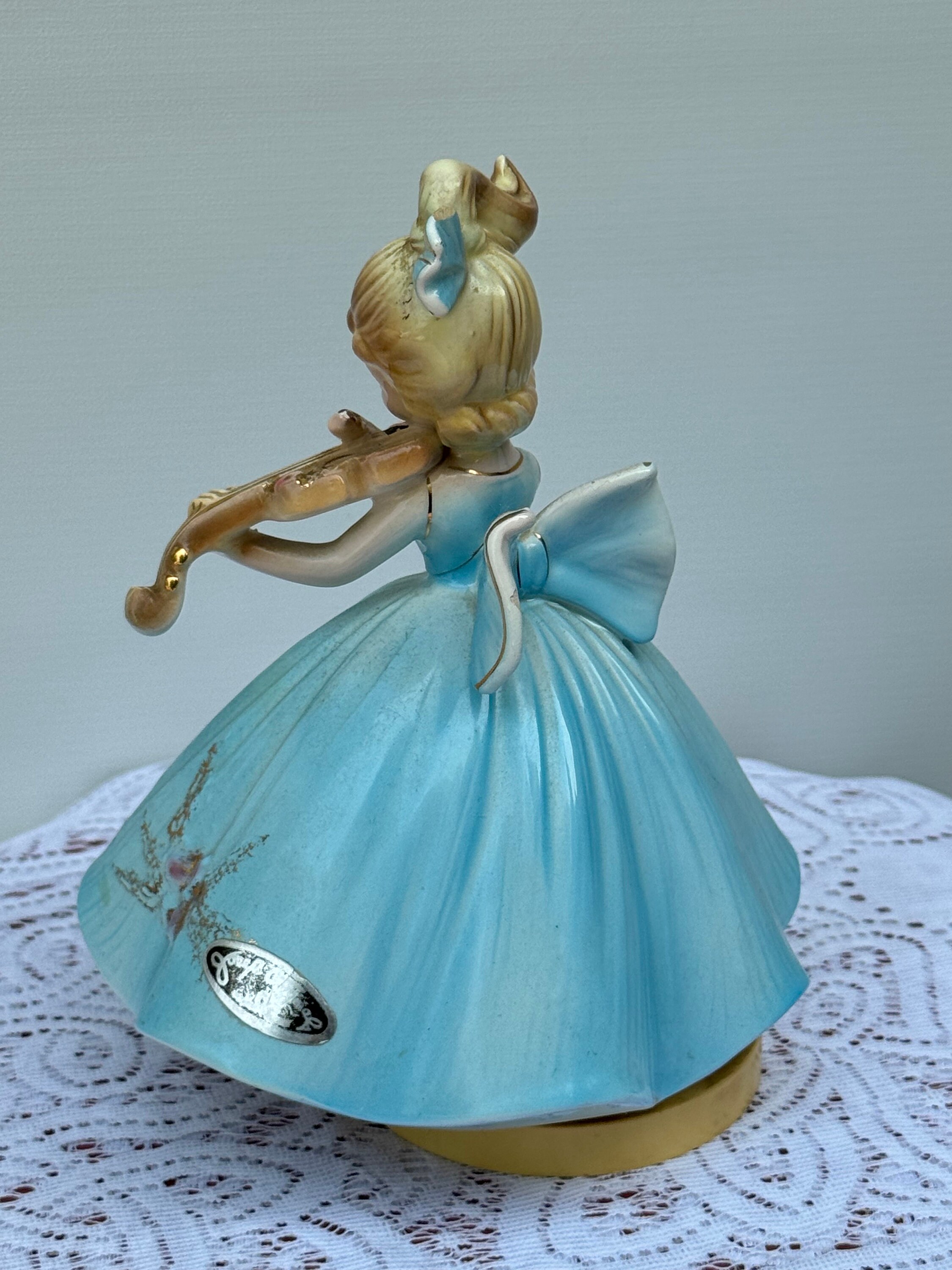 Vintage Josef Originals Music Box: Girl Bess With Violin, Made in