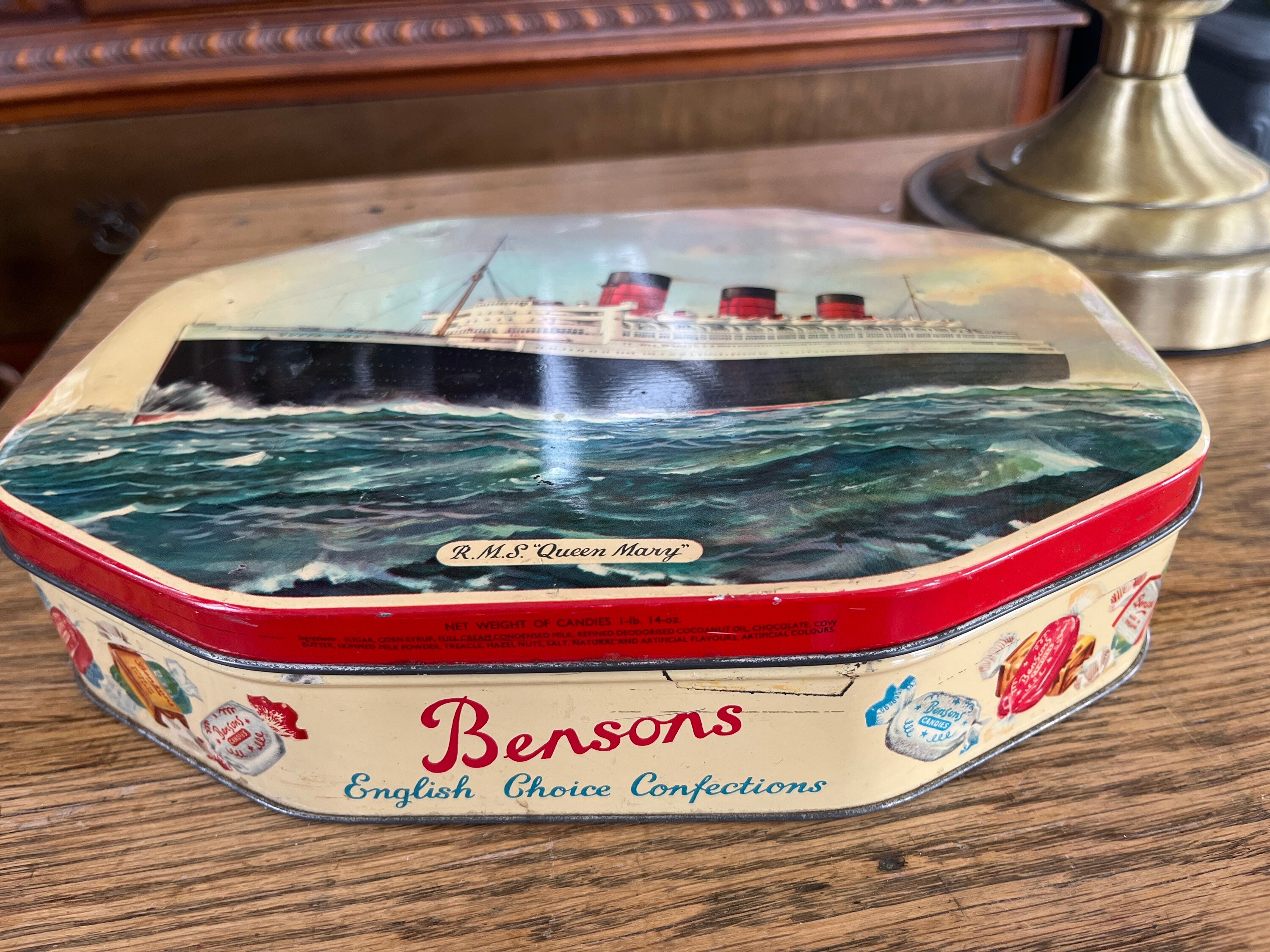 Candy Tin Bensons English Choice Confections, R.M.S. Queen Mary 