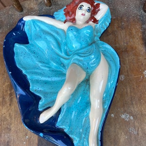 Ashtray, Pin Up, Girl,  Lady,  Dish,  Holland Mold, Collectible, Hand Painted, Ceramic, Glaze, MCM, Retro, Goddess Hobbyist
