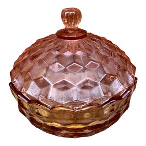 Candy  Dish Jeannette Glass Depression Pink Jeannette Glass Vintage Cubist MCM Mid Century
