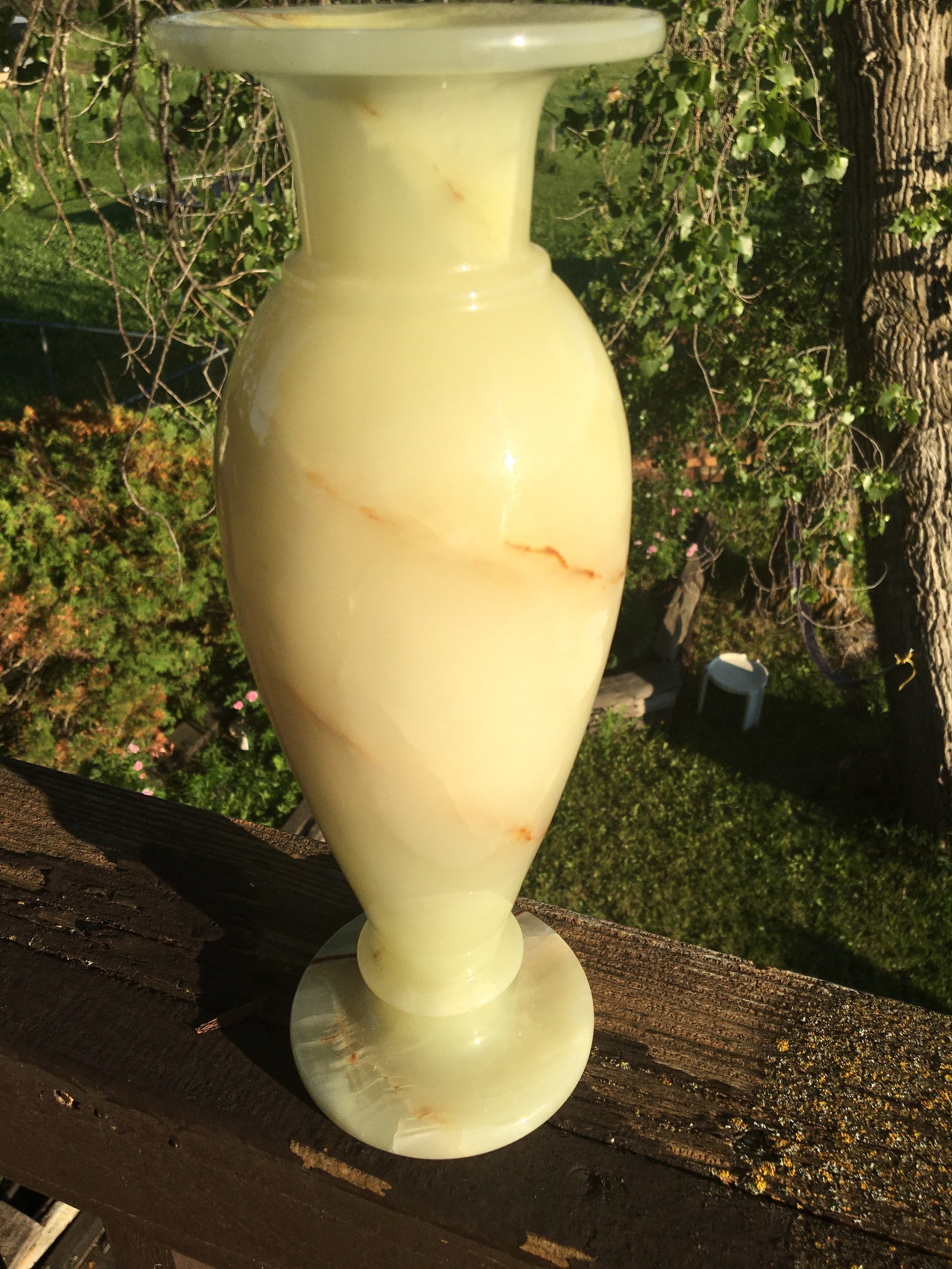 Onyx Vase Green Yellow Brown Marble Vintage Vase Carved Tall Etsy