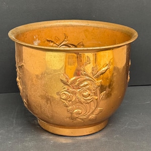 Plant Pot Pottery copper Viking Jardiniere Tufted Leaves Planter Flower Pot Vintage Cachepot Canada Antique