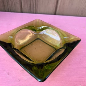 Ashtray Anchor Hocking, Avocado Green, Thick, Glass, Ashtray, Vintage, Square