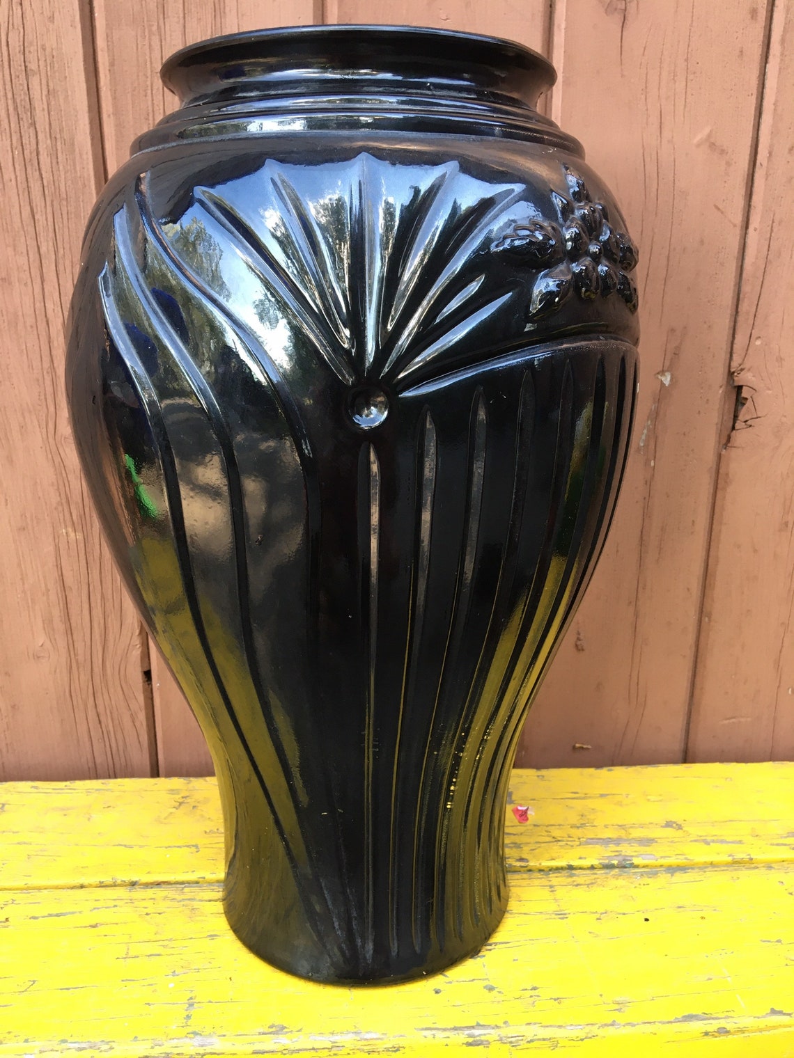 Black Milk Glass Floor Vase Vase Glass Vintage Floral Etsy