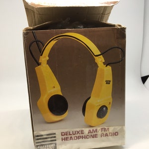 Electro Brand AM/FM Folding Headphone Radio w Antenna NIB Headphones New in Box Deluxe Yellow Retro Vintage image 1