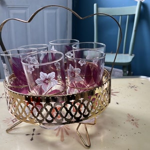 Bar Zubehör MCM Amethyst und Orange Färbung Floral Gläser Vintage Glasbecher Runde Caddy Servierhalter