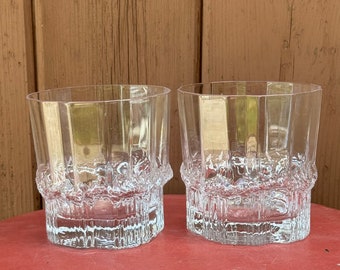 Tapio Wirkkala Glass Iittala Art Glass dalla Finlandia Whiskey Rocks Barware Set vintage di 2 bicchieri da bevanda trasparenti anni 80-90 Pallas