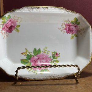 Relish Plate Platter Royal Albert American Beauty Serving Candy Dish Vintage Gold trim Floral Pink Rose Flower Bone China