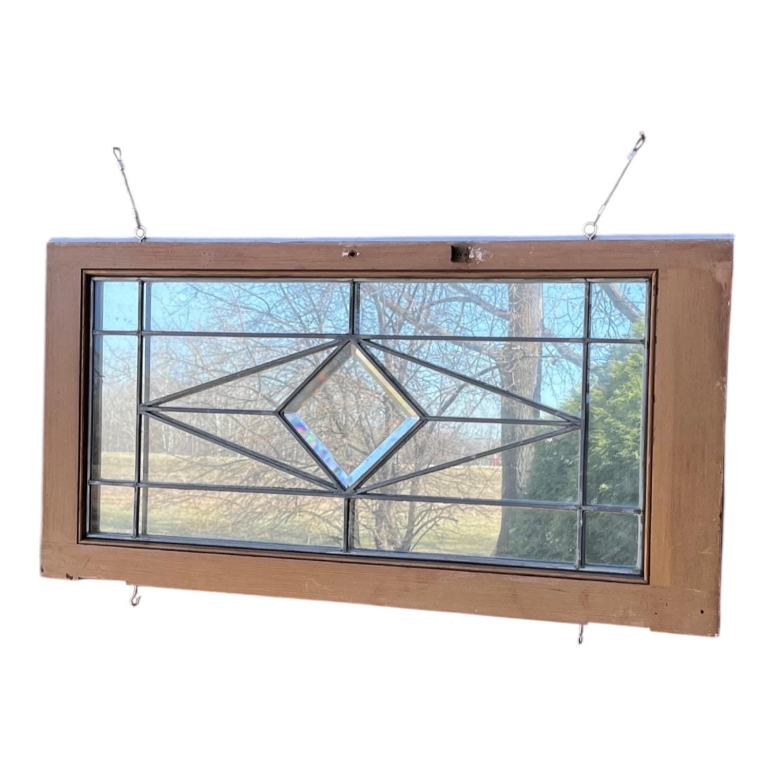 Window Mirror Glass Wood carved frame Wood  Frame Vintage “Stained Glass” Hanging Wall Decor