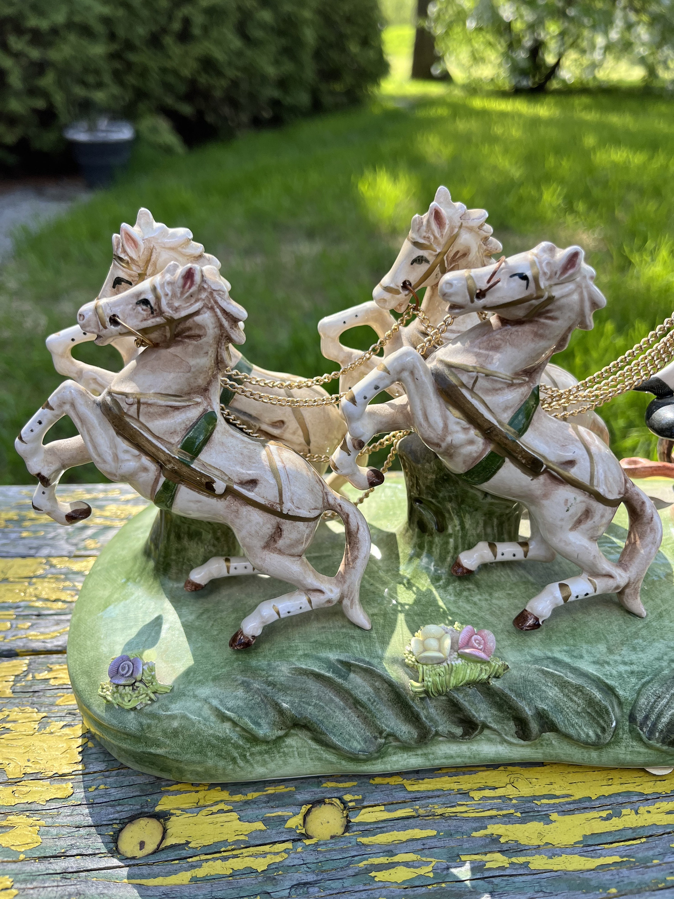 Vintage Capodimonte Porcelain Horse Drawn Carriage Figurine: Made