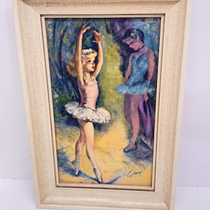 Balletmeisje, &#39;The Young Star&#39; Lithografie, vintage, ingelijst, onder glas, balletdansers, houten lijst, gesigneerd, kunstenaar &#39;Cydney&#39; ingelijste kunst MCM