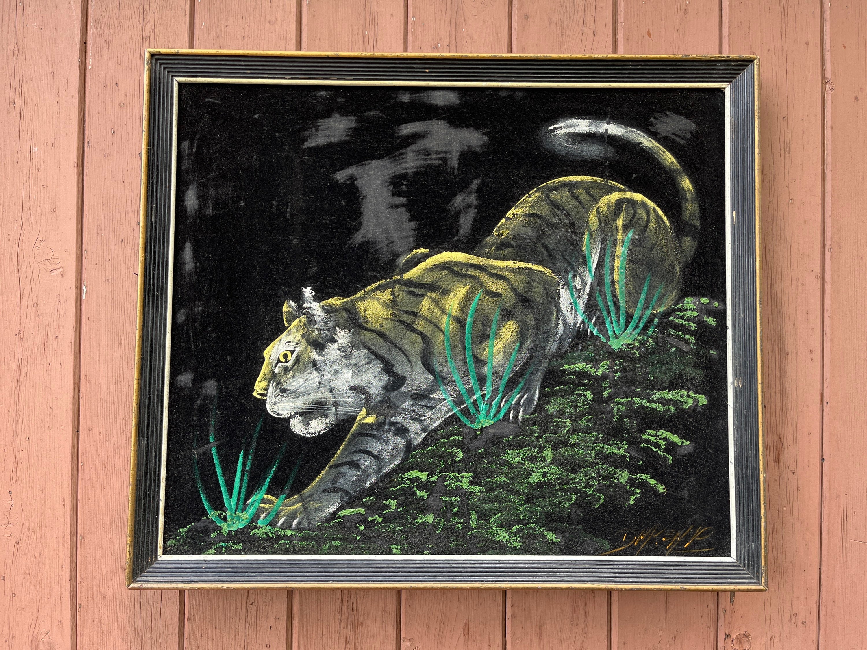 Black velvet panther painting - Etsy 日本