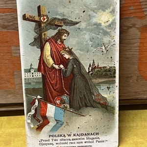 Religieuze Jezus Maria Religieuze heilige kaart Italië Vintage jaren 1940 Efemere gebedskaart Afzetten Pools Polen Modlitwa