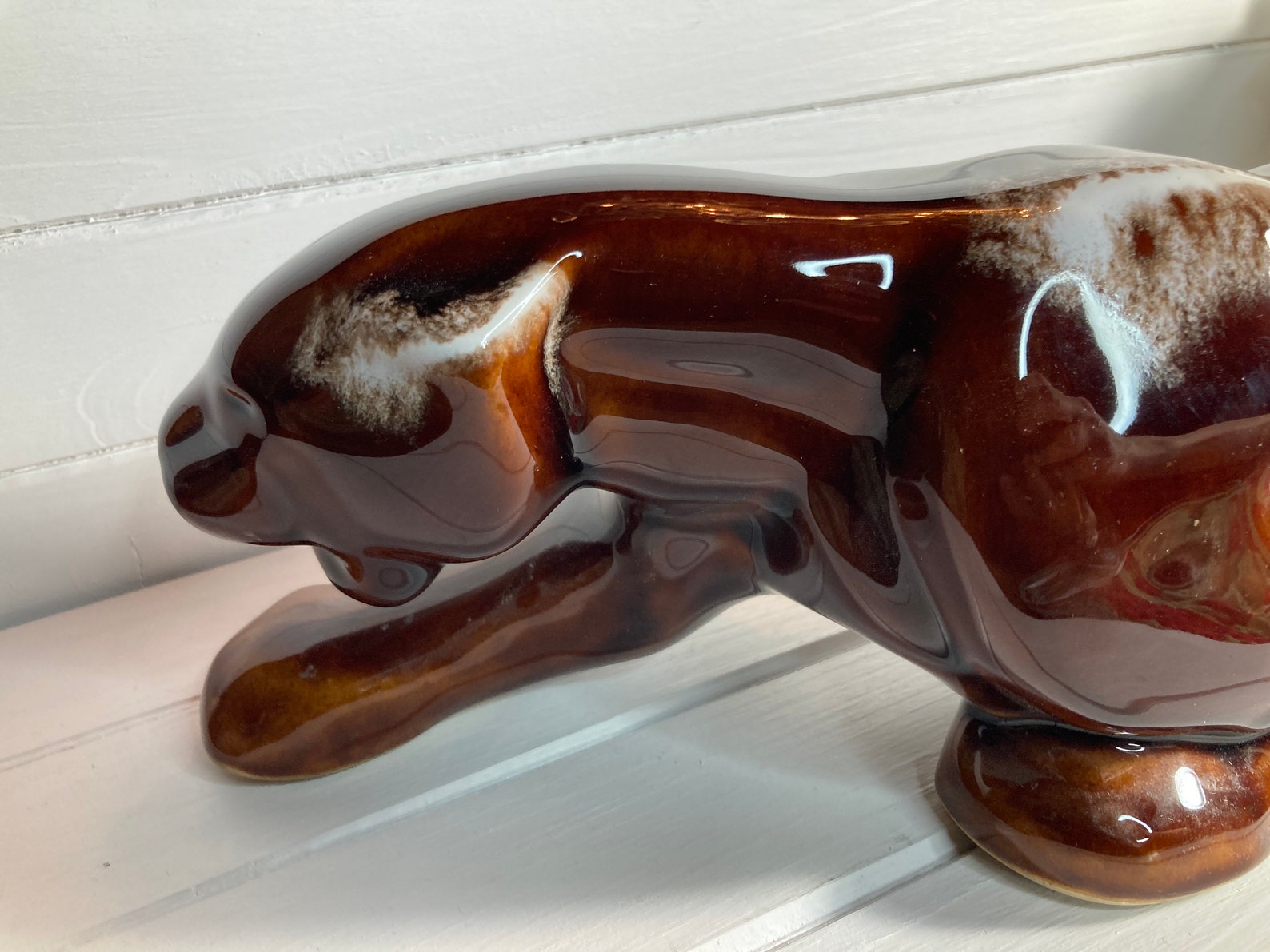 Panther Mid Century Ceramic Drip Glaze Statue Sleek Etsy
