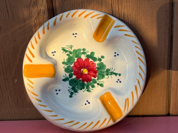 イタリア製 手描き 陶器製 灰皿 花柄 ヴィンテージ インテリア