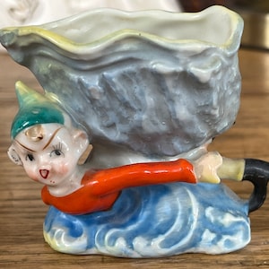 Vintage Pixie Elf Ceramic Vase Planter: Japan Collectible