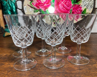 Wine, Cordial, crystal, wine glasses, stemware, Vintage, Cross hatch, Wine, Glass, Barware, Crystal Wine