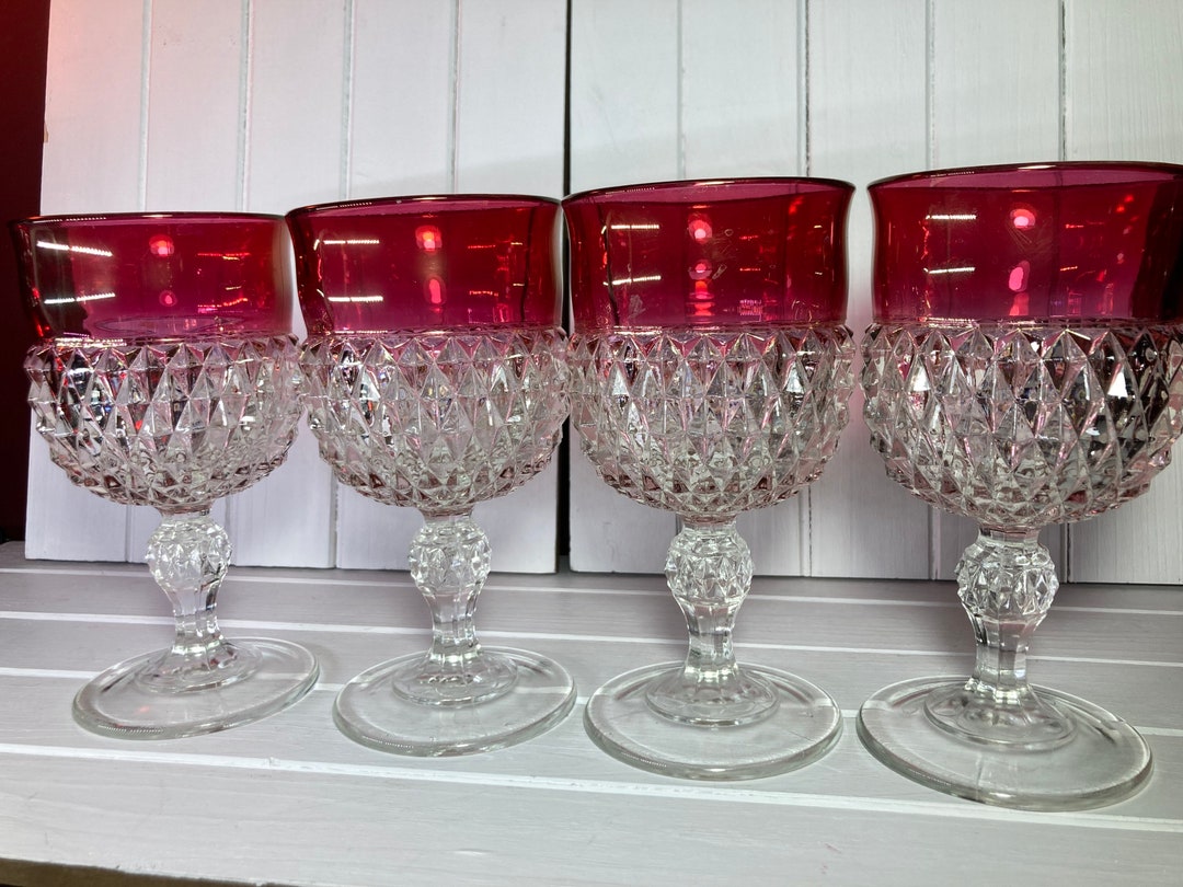 Ruby Diamond Point Vintage Ruby Flashed Diamond Point Goblets - Indiana Glass Set of 4 - Etsy
