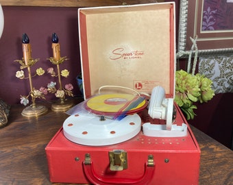 1964, Spear-Tone, Lionel RED & Beige,  Portable, Record Player, Turntable,  Model 41011, Suitcase,  Phonograph, Kids Records
