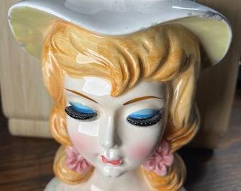 Vintage Lefton Lady Head Vase: MCM Glamour Girl Planter