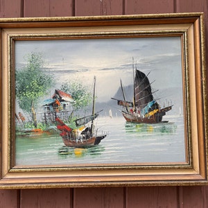 Painting Art Original, Nautical, Vintage, Art Work, Mid Century, Signed, Ship , MCM, Painting
