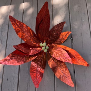 Extra Large, Christmas Foil, Expandable, Poinsettia, Vintage, Xmas, 20”, Foil, “ Sugar” Coated Centre Berries, Wire, Shapeable