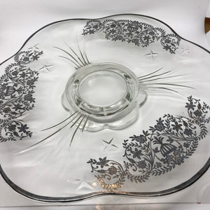 Wedding Cake Plate Silver Overlay Floral Scroll Cake Plate Footed Pedestal Sandwich Plate Tray Vintage Stars and Floral spray
