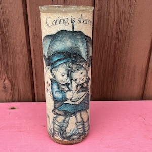 Candle, Sugar Glass, Frosted Glass, Pillar, Hummel, Caring is Sharing, Vintage, Novelty, Collectible, Cheer, KFC, Champs,