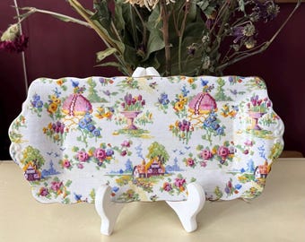 Taca do serwowania kanapek „Lady Gay” z angielskiej porcelany kostnej Royal Albert Relish Dainty Dish, wzór haftu krzyżykowego Royal Albert