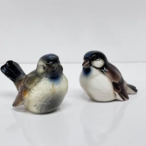 Goebel Birds Set of 2 W Germany Austria Figurine Glazed  Statue  Ceramic Vintage Knick Knack Sparrow Lark Chickadee CV 73