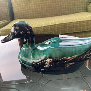 Ente Vogel grün schwarz Keramikglasur Vintage MCM Kunstkeramik Tierfigur Kanada BMP Blue Mountain Pottery Evangeline