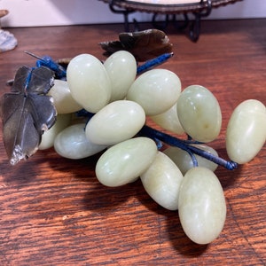 Vintage Jade Colored Stone Grapes: Hand Carved Tableware