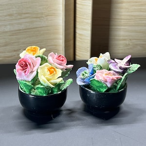 Floral Figurine, Coalport, Miniature,  Bone China, made in England, Basket of Flowers,  circa 1950s,  Vintage, Capidimonte Set of 2