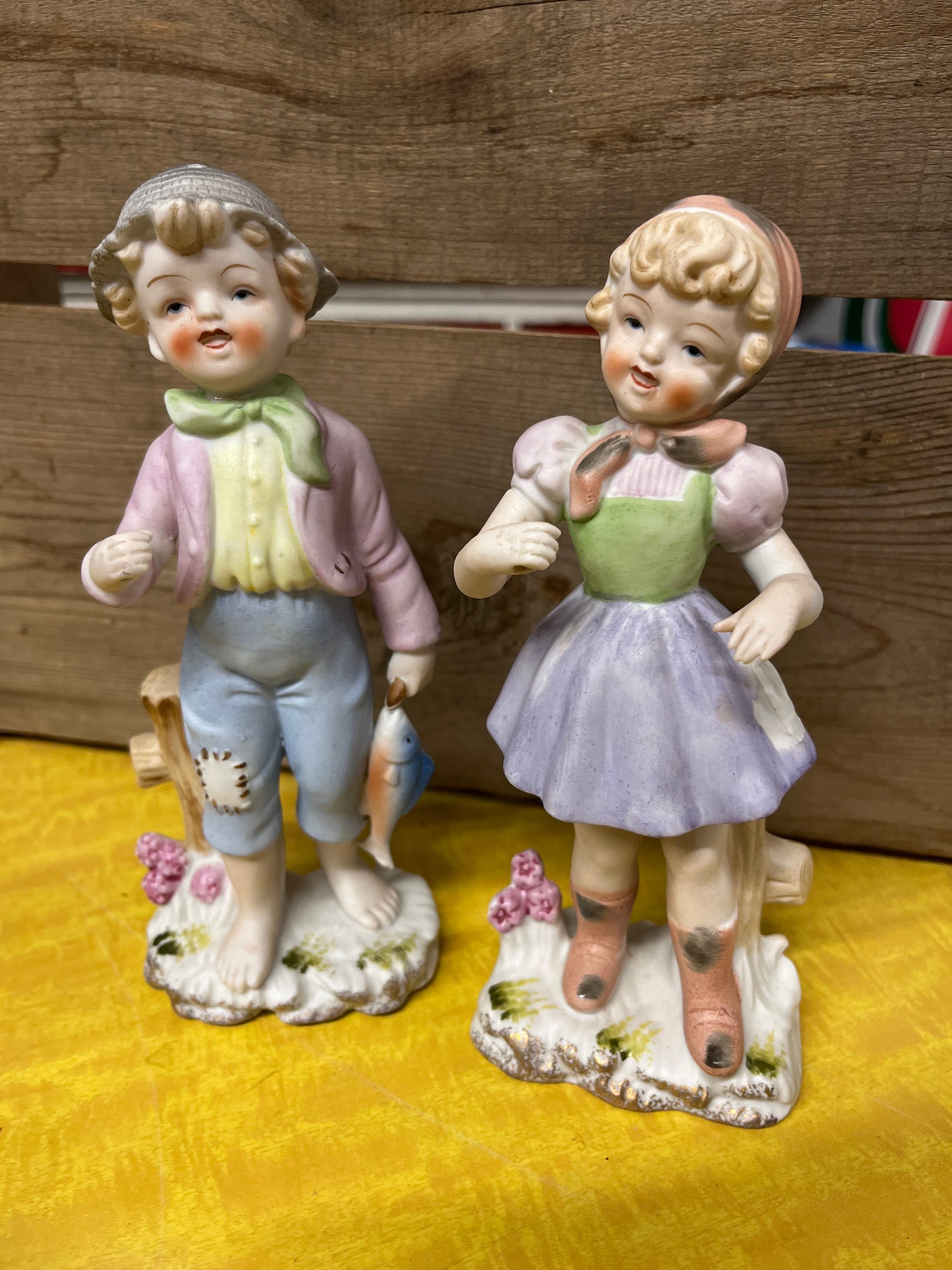 Couple De Poupées En Porcelaine 60 Cm - Fille Et Garçon - Bon état