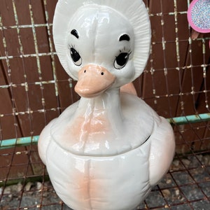 Mother Goose Hand Painted  Pottery, Cookie Jar, Collectible, Vintage, MCM, Art, Ceramic, Duck Bird Wearing Hat
