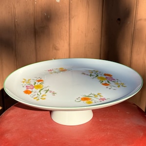 Porcelain Cake Stand  Dainty Dish Footed Vintage Made in Japan Fruit Plate Pedestal New Old Stock Pretty Flower Design