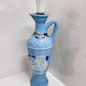 Decanter Jim Beam Kentucky Bourbon Decanter Liquor Bottle Vintage Whiskey Bottle, Grecian Blue Milk Glass Collectible Old Grandad Bottle