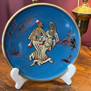 Wall Plate Vintage Judaica Jerusalem Israel Enameled wall Hanging Vintage Metal Brutalist Hand made Painted