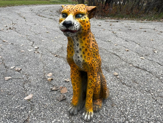 Leopard, Panther, Chalk Bank, Floor, Large, Mid Century, Statue