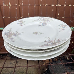 Limoges, plate, Dinner plate, France, Haviland, purple blue wild flowers, Antique, Vintage embossed Set of 4 - 10 Inches