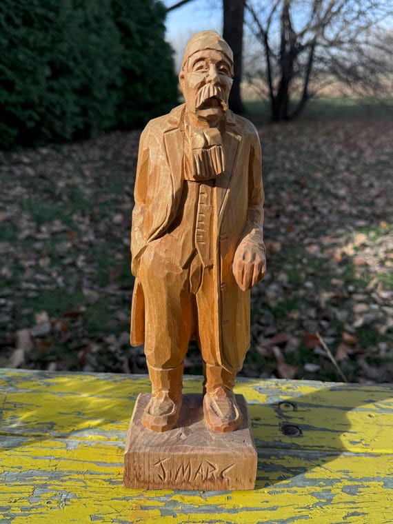 Vintage Jean Marc Morin Carved Wood Folk Art Figure: Quebec